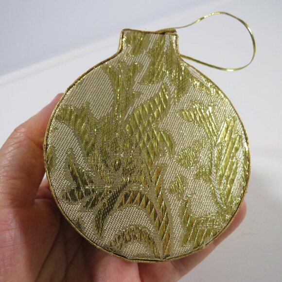 Sequence Satin Covered Box Ornament in Gold 90s - Picture 4 of 7